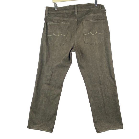 7 For All Mankind Jeans Mens 36x28 Button Fly Straight Brown Stretch Distressed - Picture 2 of 16